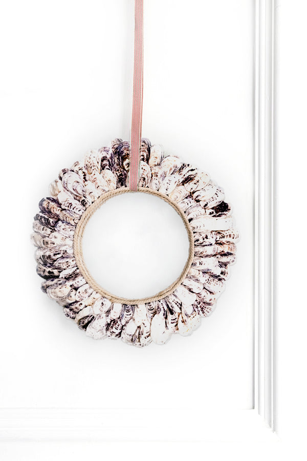 Purple and White Oyster Shell Wreath